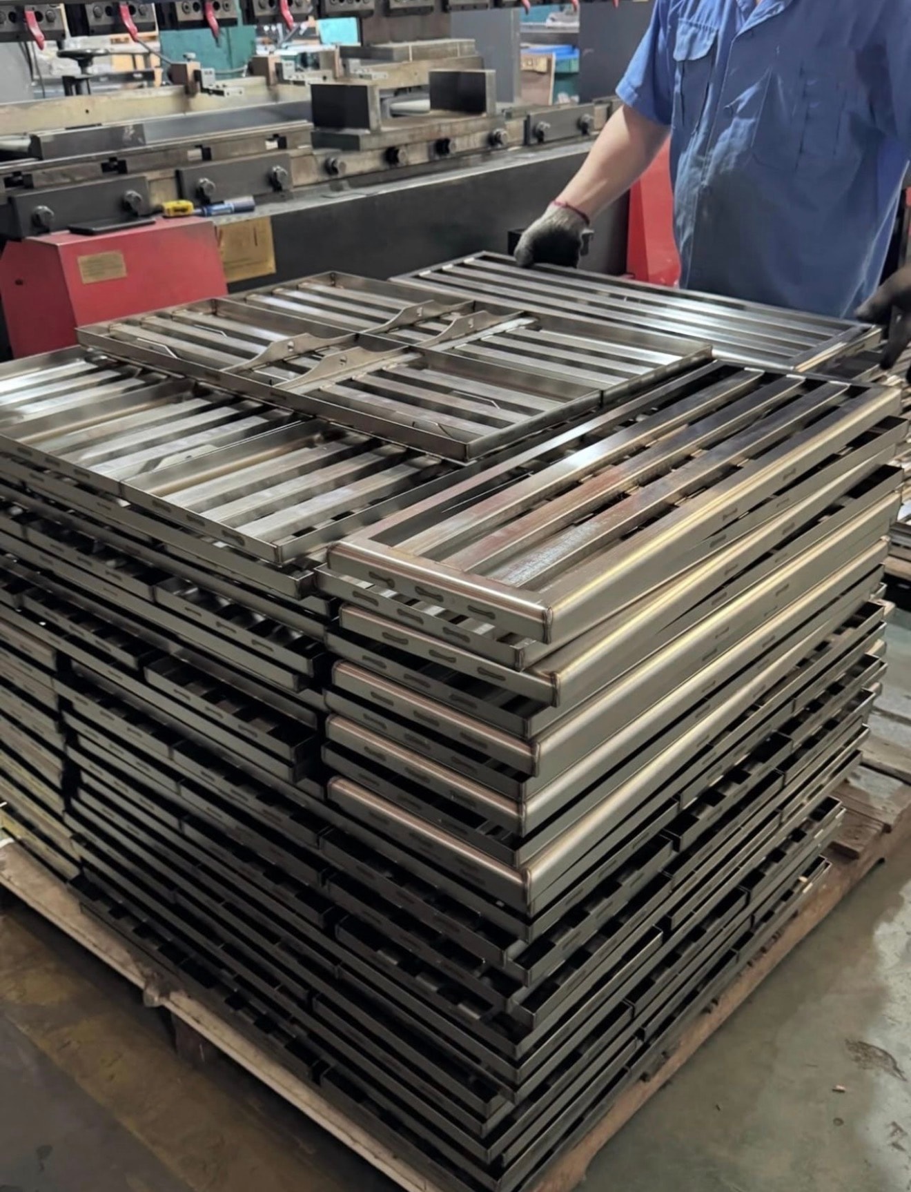 Fabricated steel components inspected before shipment to Ireland